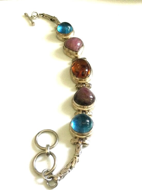 Jewelry - Sterling Silver Gemstone Link Bracelet Toggle Clasp